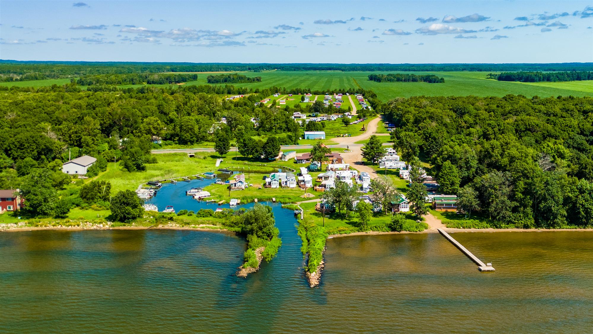 Aerial view of Barnacles Resort and Mille Lacs Lake